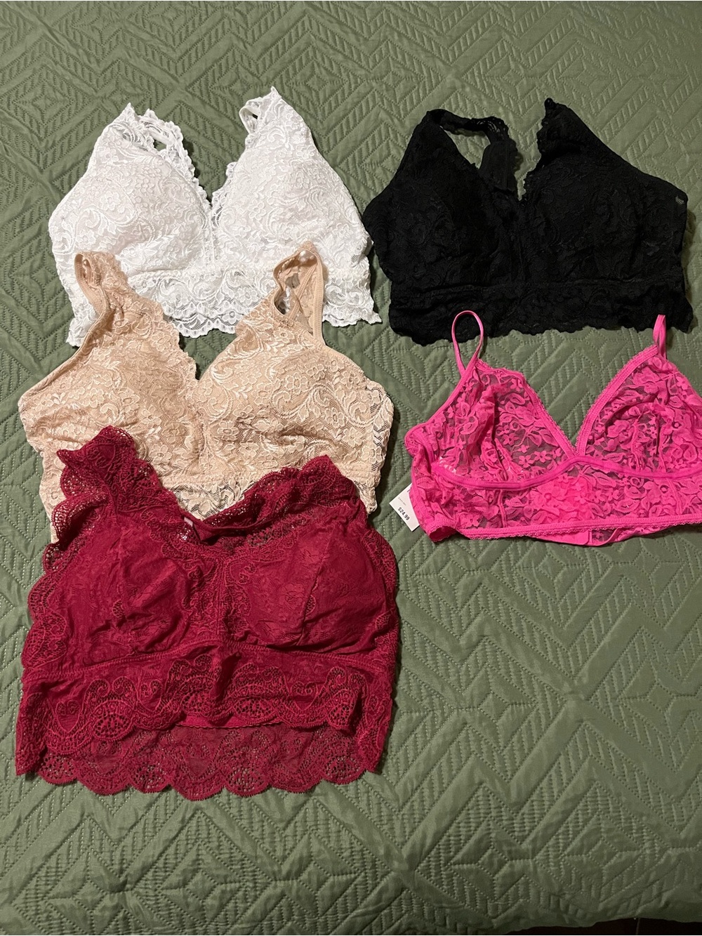 Lace Bralette Pack - White, Black, Nude, Burgundy & Bright Pink